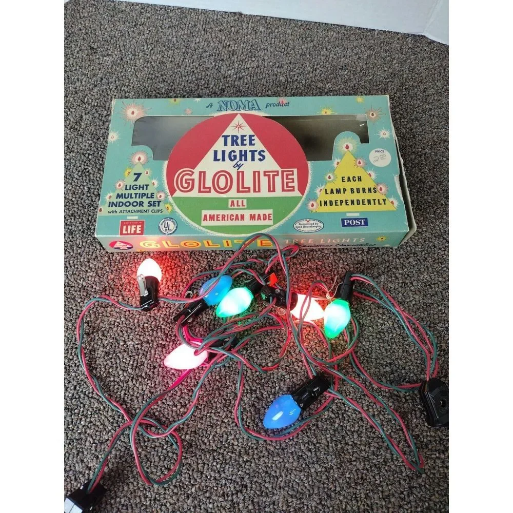 Vintage 1950'S Noma/Glolite Christmas Tree Lights NO 207 Candelabra Base W/Box